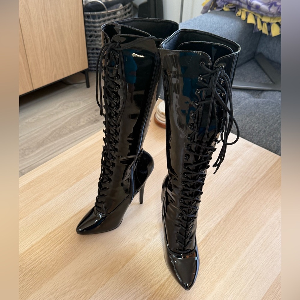 DOMINA.2020 Black Stiletto Heeled Knee-High Boots